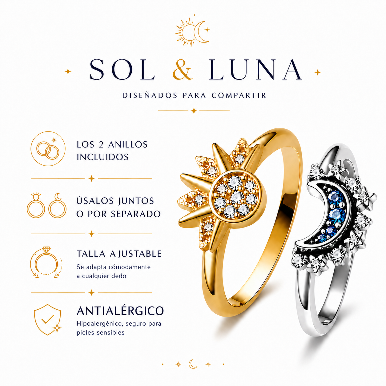 Anillo Sol y Luna para Mejores Amigas